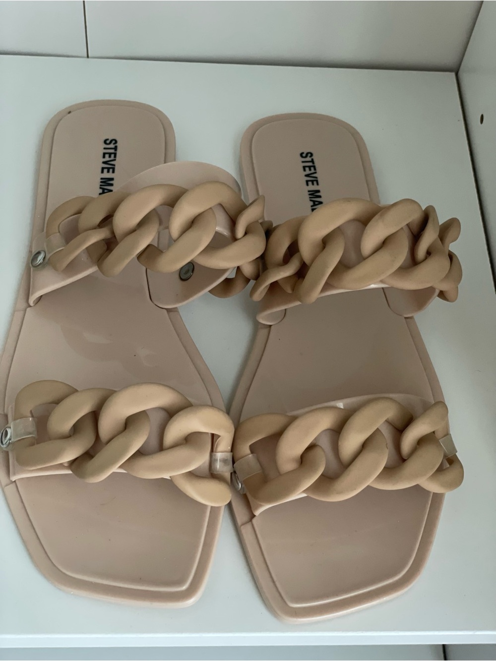 Steve Madden Nude Beige Chain-Link Slide Sandals